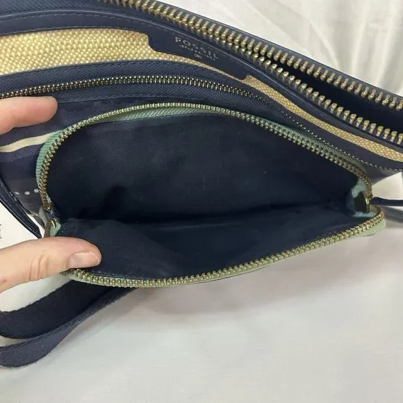 FOSSIL ELIZA Crossbody Blue Multi-Striped Coated Canvas Messenger Bag Purse - Picture 7 of 14